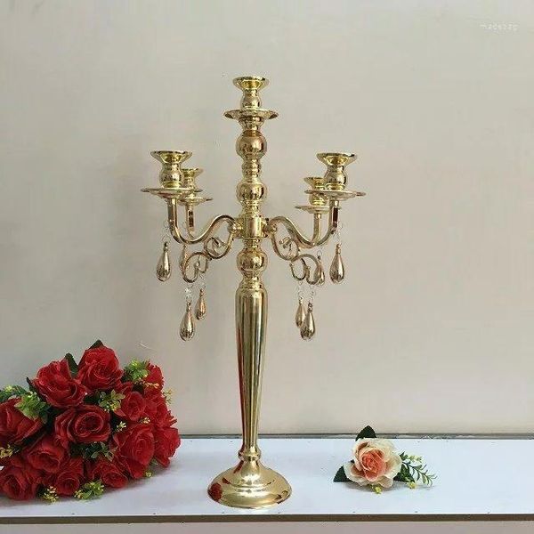 Mum Tutucular 12 PCS) Toptan Düğün Masa Merkezi Altın Metal Tutucu 5 Arms Candelabra 1337