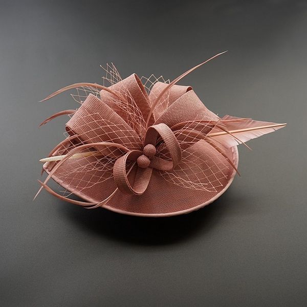 Haarspangen, Haarspange, schicker Fascinator, Hut, Cocktail, Hochzeit, Party, Kirche, Kopfbedeckung, modische Kopfbedeckung, Federzubehör, Sinamay-Fascinator 230512