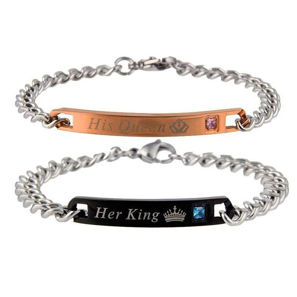 Kette Edelstahl Paar Armband für Frauen Männer Seine Königin Ihr König Liebhaber Charm Armreifen Beauty Beast Designer Schmuck 1 Stück Dhgarden Dhn6E