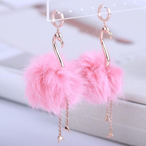 Brincos do garanhão Europeu e americano jóias atacado moda rosa furball flamingo elegante