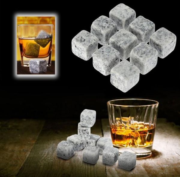 100Sets 9 PCs Whisky Stones Drinks de vinho Cubos mais frios Whisky Rocks Granite bolsa reutilizável cubos de granito pedras de uísque