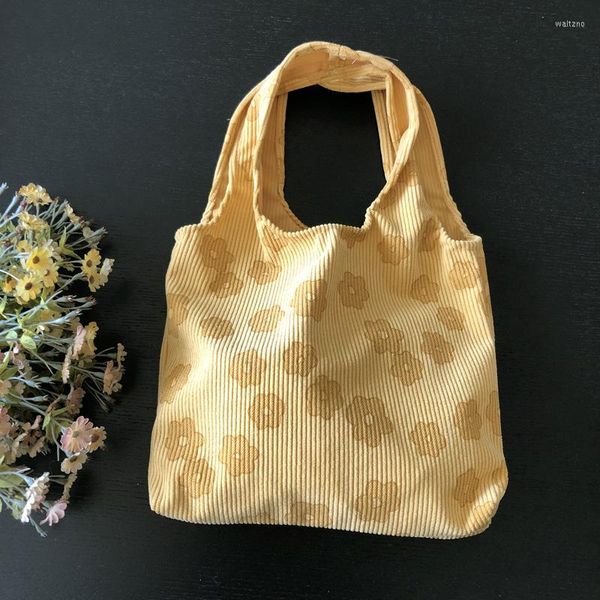 Borse da sera Borsa a tracolla tote da donna in velluto a coste Borsa a tracolla da donna con fiore giallo Borsa da donna portatile per lo shopping di grande capacità