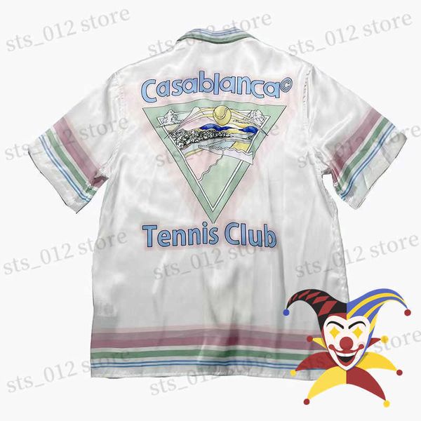 Camicie casual da uomo Top Version CASABLANCA Camicie Uomo Donna White Rainbow Stampa Beach Seaside Camicia hawaiana T230512