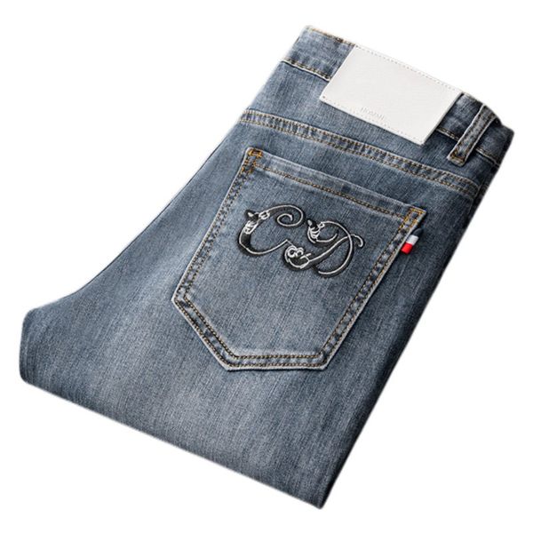 Novas calças jeans chino calças masculinas stretch outono inverno jeans justos calças de algodão lavadas retas business casual bordados Little Bee G8086G