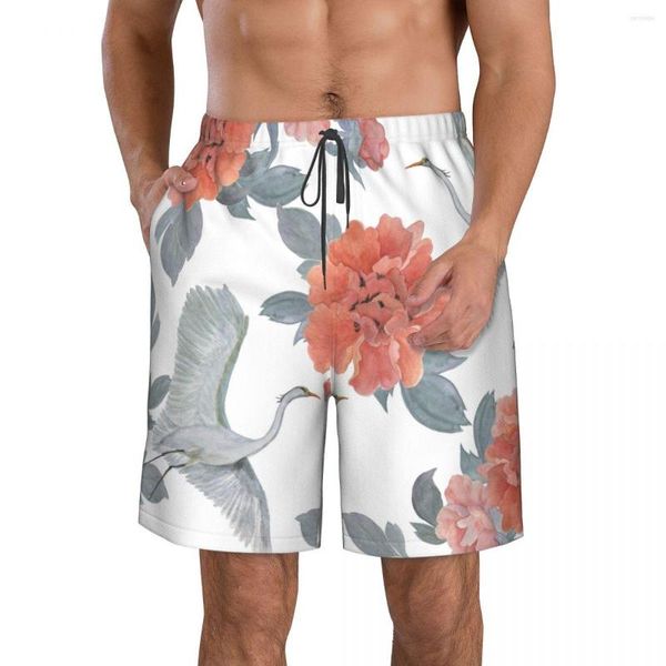 Shorts masculinos masculinos de banho de banho de banho de praia telas de banho de praia que rodam esportes superando pones voando garza rápido seco