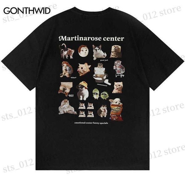 T-shirt da uomo Harajuku Tshirt Streetwear Harajuku Funny Cats Stampa T-shirt manica corta Uomo Summer Fashion Casual Cotton Loose Tee Shirt Uomo T230512