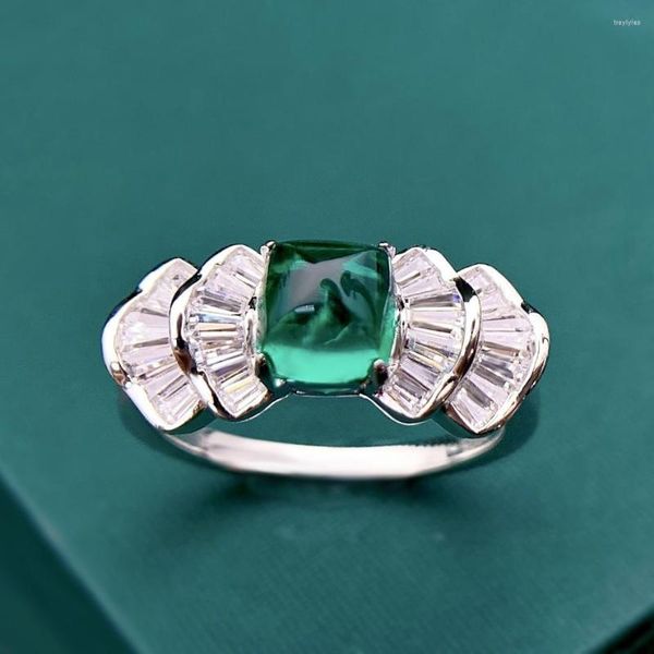 Cluster Rings Vintage Emerald Diamond Ring Real 925 Sterling Silver Party Wedding Band per le donne Gli uomini promettono gioielli di fidanzamento