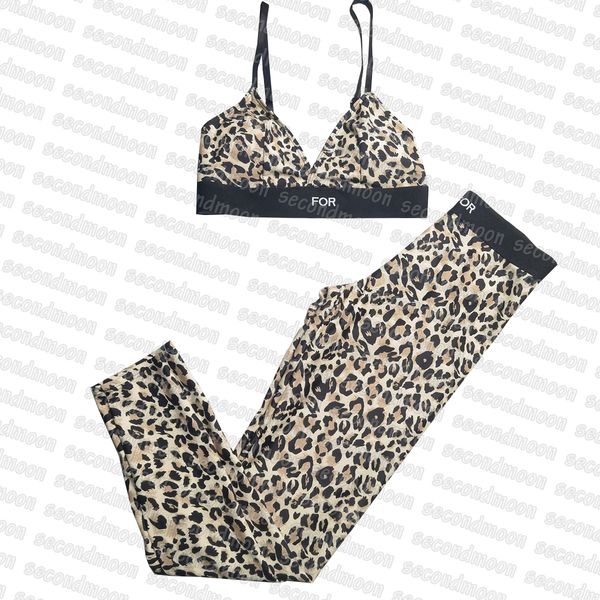 Fomens Leopard Tracksuit Sport Crop Top High Caist Yoga Leggings Duas peças Rastreos de traje de fitness Summer Fitness Wear