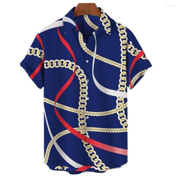 Camicie casual da uomo Camicia alla moda Catena d'oro Stampata in 3D Top da uomo e da donna per il tempo libero Hip Hop manica corta