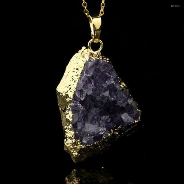 Подвесные ожерелья 2023 High Fashion Purple Crystal Natural Druzy Drusy Ожерелье для женщин. Хороший подарок экологичный