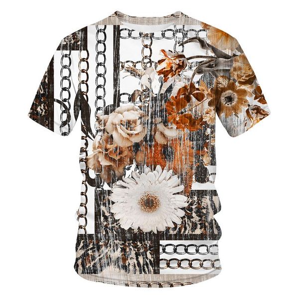 Camisetas masculinas 2023 Summer Unisex confortável camiseta curta vestido de flores de manga curta 3d 3d de pescoço redondo de pescoço redondo S-5xl