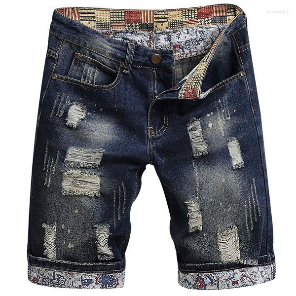 Мужские шорты 2023 Летняя модная мужчина разорванные короткие джинсы повседневная стройная большая дыра в стиле ретро джинсовая одежда мужской бренд.