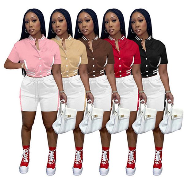 Designer Rastreeiros de verão Mulheres de duas peças conjuntos de uniformes de beisebol Camisa de manga curta e shorts brancos macacos de moletom casual Print Sportswear Wholesale 7783