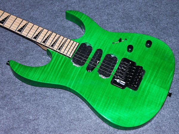 Nuova chitarra elettrica verde personalizzata in fabbrica, sistema vibrato Floyd Rose