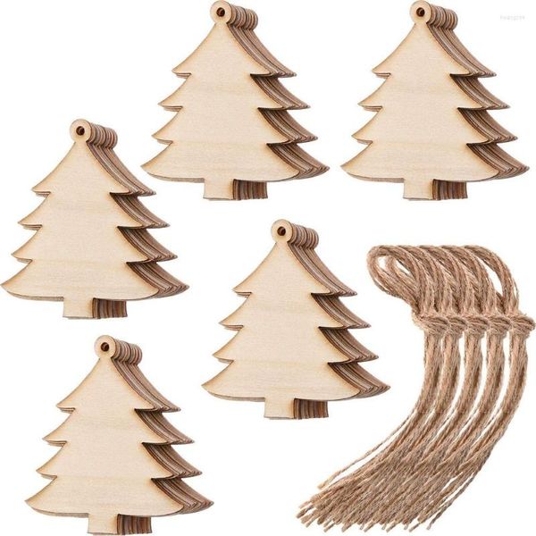 Portachiavi 30Pcs Albero di Natale in legno Ritagli Abbellimenti Ornamenti appesi con corde per la decorazione Matrimonio Fai da te