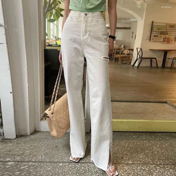 Jeans feminino Streetwear Chic Wide Leg Ripped for Women Spring Summer Summer Fashion Loose High Wistide Namorado atacado