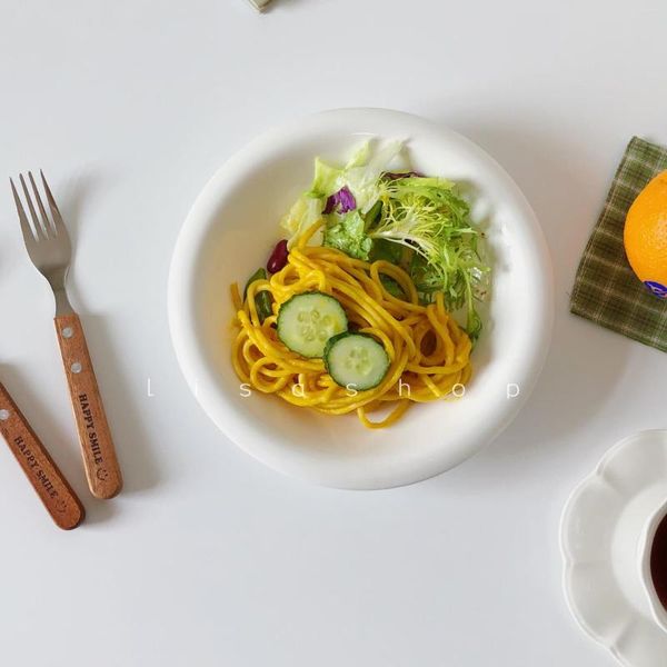 Teller Lisasop Klappbarer Haushalts-Suppenteller im japanischen Stil, weiß, schlicht, rund, Trommel-Abendessen, Schüssel, Spaghetti-Dessert-Geschirr