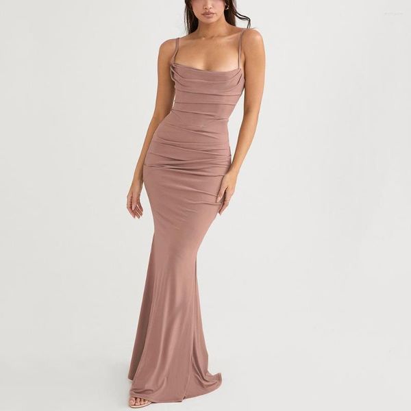 Casual Kleider Für Frauen 2023 Schlinge Ärmelloses frauen Kleid Baumwolle Fischschwanz Elegante Party Falten Vestidos