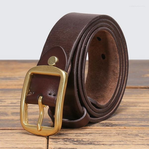 Cinture Cintura da uomo in pelle di alta qualità Vintage di lusso fatta a mano con fibbia in rame Jeans casual da uomo LEATHFOCUS