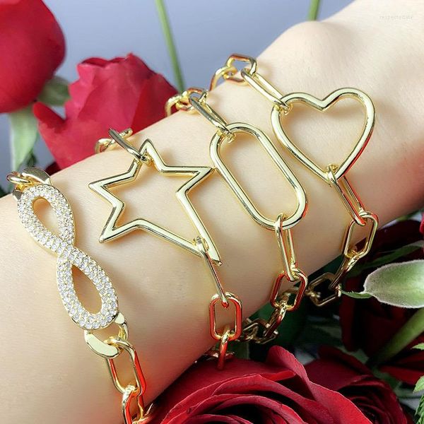 Armreif Hip Hop Einfache Kupfer Kubikzircon Herz Armbänder Für Frauen Dicke Kette Geometrische Stern Charm Armband Schmuck Geschenke Großhandel