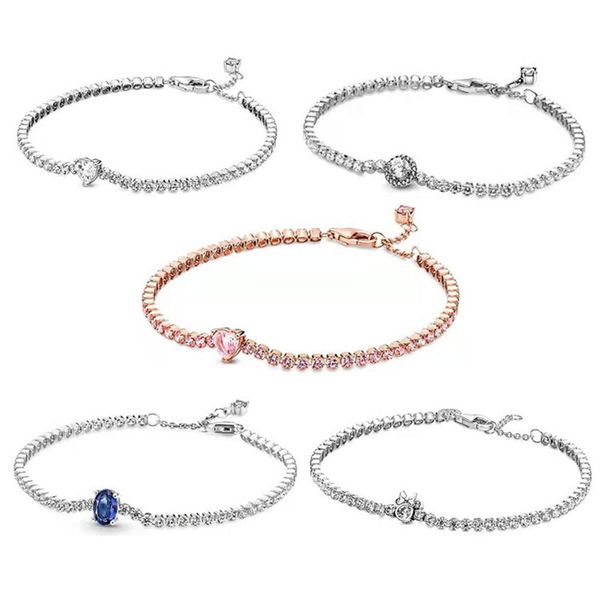 2023 Novas mulheres moda 925 pulseira de prata esterlina bracelete de tênis espumante de ouro rosa de ouro ajustável Pulseira ajustável para miçangas pandora