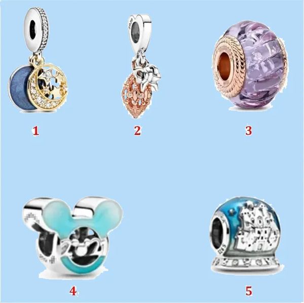 925 Серебряные бусины чары подходят для Pandora Charm Gold Starry Sky Penne Purple Glass Bead Bead Penden