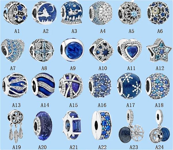 925 Gümüş Boncuklar Takılar Pandora Charm Blue Serisi Ocean Kalp Bilezik Asma Boncuklar