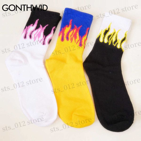 Meias masculinas Hip Hop Fire Socks Streetwear Masculino Harajuku Fashion Casual Cotton Street Skateboards Socks Male T230512