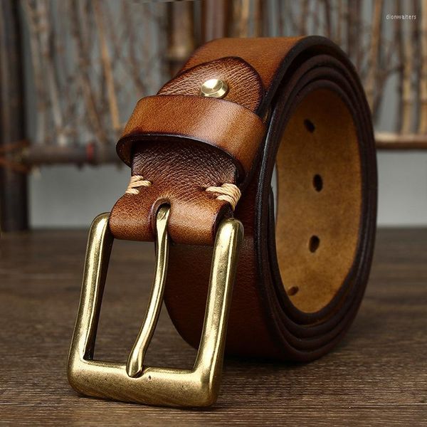 Cintos de 3,8 cm de couro puro de couro de alta qualidade de couro genuíno para homens strap bronze masculino fivela coreana versão jeans cowboy cintos