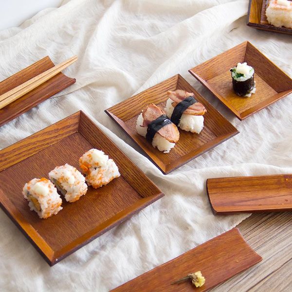 Set di posate Sushi Gnocchi Torta quadrata Frutta Noce Piatto di legno Legno nordico ecologico all'ingrosso