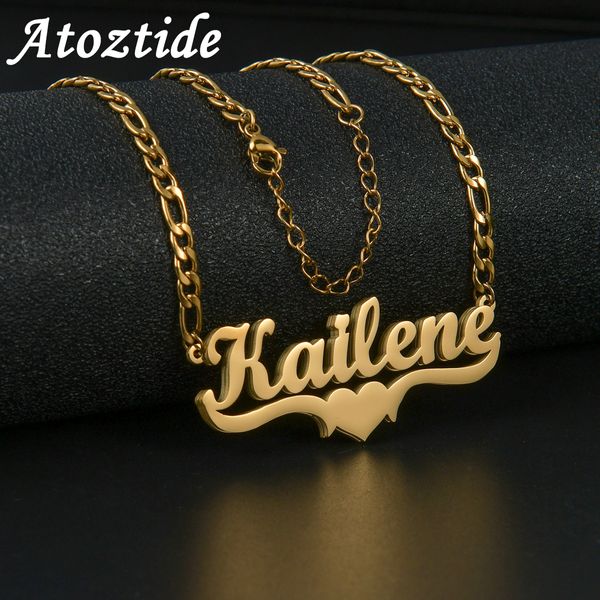 Atoztide Nome Personalizzato Lettera Hip Hop Collana Doppio Spessore Placcato Catena Figaro Piercing Carving Pendenti Per Le Donne Regalo