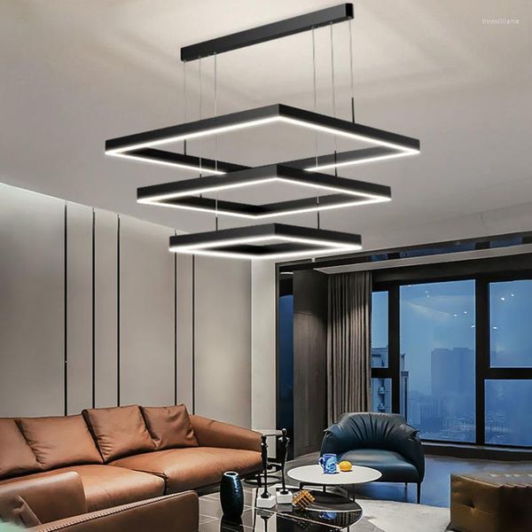 Lâmpadas pendentes modernas quadradas pretas quadradas laminadas ladrões de teto LED ladrilho da sala de estar para jantar de cozinha de cozinha luminárias retangulares
