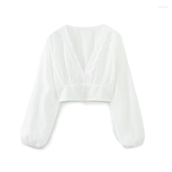 Blouses feminina Slim Fashion Corset Style Shirt White Ladies Lace-deco