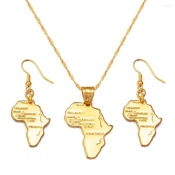 Kolye Küpe Seti Anniyo (2 Renk) Afrika Harita Takı Mücevherleri Kadın Etiyopya Nijerya Sudan Kongo Doğum Günü Malları #002306S
