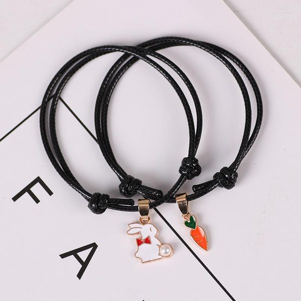 Braccialetti con ciondoli 2 pezzi / set di carota Bracciale amico bianco Smalto animale Lega di colore Ciondolo Gioielli Coppia Accessorio Regalo