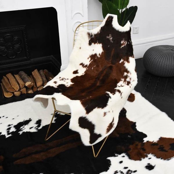 Teppiche Kuh-Druck-Teppich, künstliches Rindsleder, Tierteppich, niedliches Fell für Wohnzimmer, 110 x 95 cm/43,3 x 37,4 Zoll