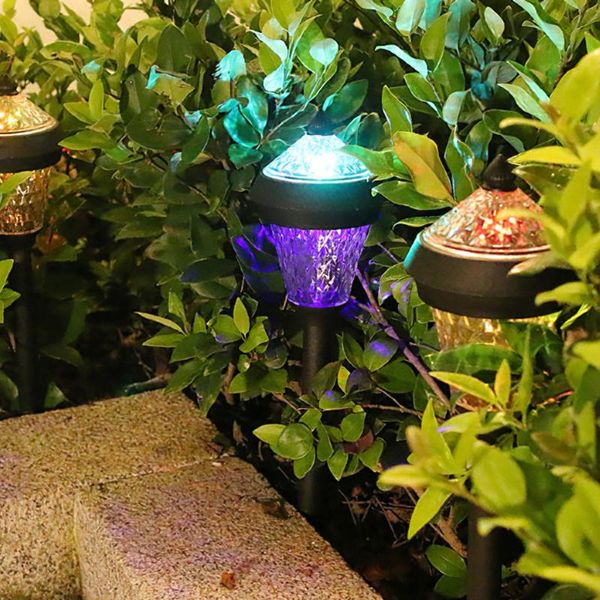 Lâmpadas de gramado 2pcs Lâmpada ao ar livre LED colorida paisagem solar leve à prova d'água com design de pico para jardim