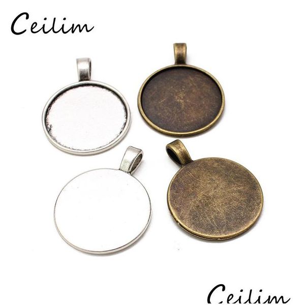 Charms Sier Bronzo Colori 25Mm Collana Pendente Impostazione Cabochon Cammeo Base Vassoio Lunetta Vuota Adatta Cabochon Fai Da Te Gioielli Makin Dhgarden Dhwan