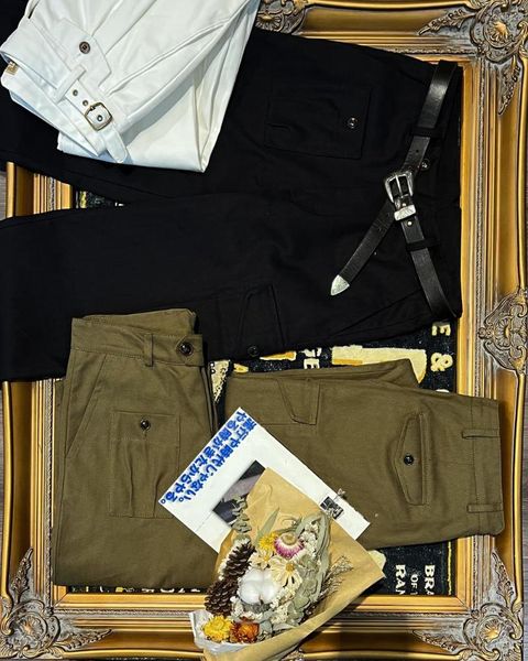 Herrenhose Tailor Brando HBT Fishbone Classic Vielseitig P37 Hohe Taille Gerade Arbeitskleidung Militär Retro