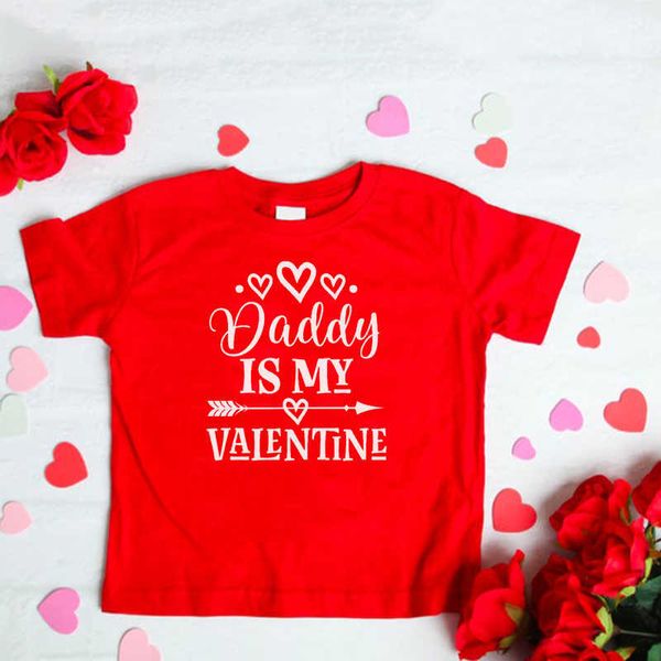 T-Shirts Valentinstag Kinder Mädchen Mode T-Shirt Daddy Is My Valentine Lustige Kurzarm Kleinkind Mädchen T-Shirt Tops Niedliche Partykleidung AA230511