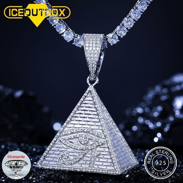 Anhänger Halsketten 925 Hip Hop Sterling Silber Ägyptische Pyramide Auge des Horus Halskette Iced Out Micro Paved D Farbe Charm Schmuck 230511