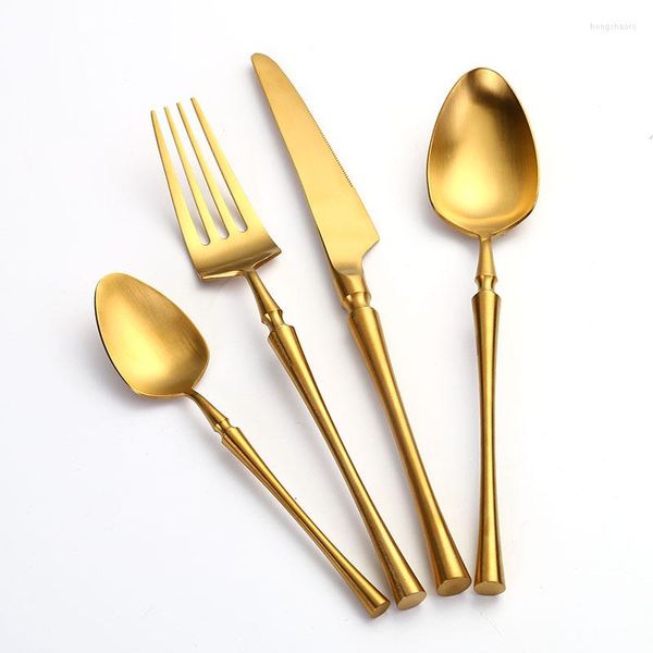 Set di stoviglie 24 pezzi Set di posate da tavola opaco 304 Acciaio inossidabile Coltello Cucchiaio e forchetta Accessori da cucina in oro all'ingrosso