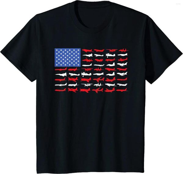 Herren T-Shirts Pilot Flugzeug Amerikanische Flagge Flugzeug Luftfahrt T-Shirt