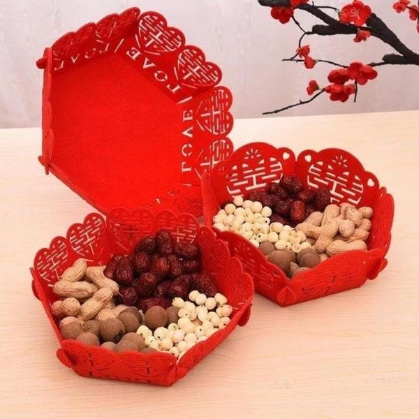 Geschenkpapier Kreative Patchwork Herz Pralinenschachtel Vlies Nuss Tablett Hochzeit Snack Vitrine Getrocknete Obstteller Jahr Dekoration 2023