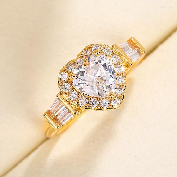 Fedi nuziali CAOSHI Luxury Heart Finger Ring Accessori per proposte femminili con design a forma di gioielli in zirconi abbaglianti color oro