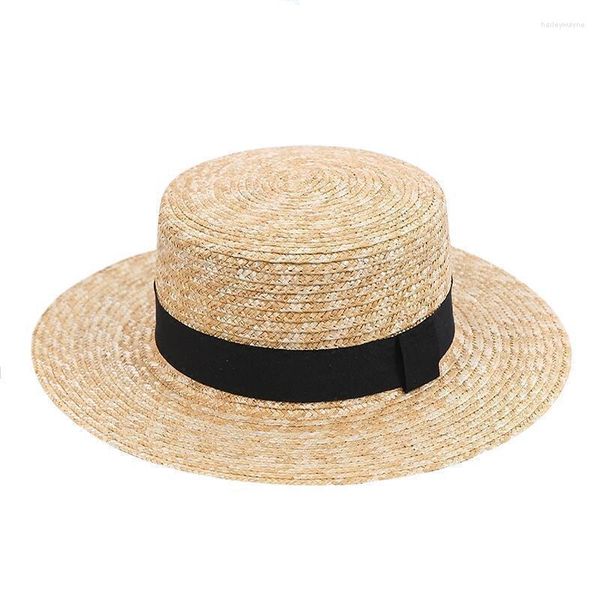 Chapéus largos da borda Mulher Sun Hat 2023 Summer Fashion Wheat Wheat Panamá praia Ribbon Bow Nó Naval Style Straw Cap 15