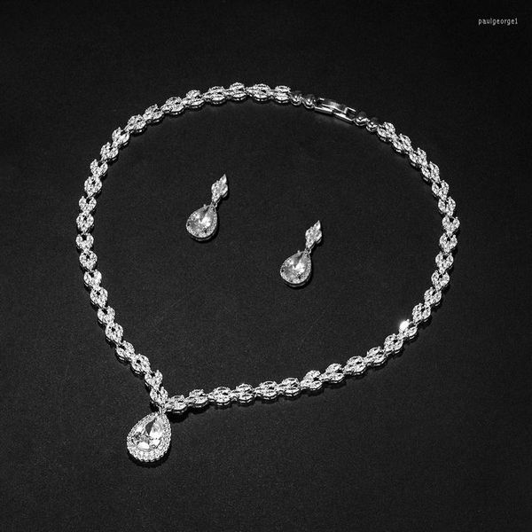 Collana Orecchini Set Cubic Zirconia CZ Marquise Teardrop Tennis da sposa e orecchini pendenti per spose da sposa Gioielli damigella d'onore Regali