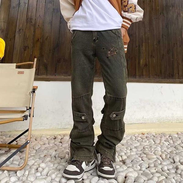 Männer Hosen Männliche Y2K Cargo Hosen 2023 Vier Saison männer Baggy Jeans Streetwear Kanten Manschette Vinge Denim Hosen AA230511