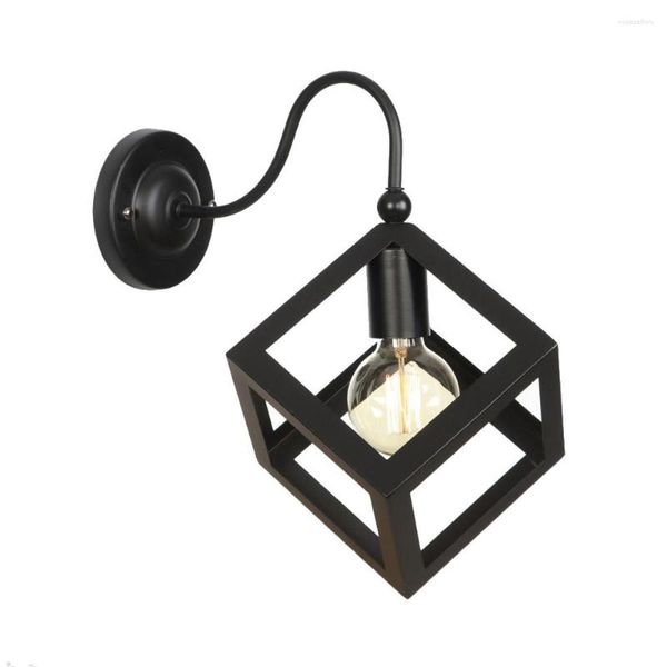 Lâmpadas de parede Iwhd Black Square Vintage Lamp ao lado do quarto da varanda da escada de loft decoração de luz industrial retro luminária