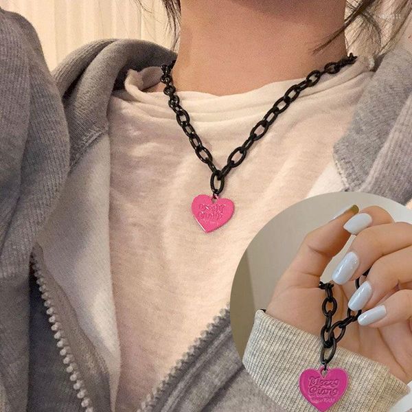 Подвесные ожерелья Harajuku Pink Love Heart Ожерелье для женщин мужчины ретро панк эстетический металлический коакер.